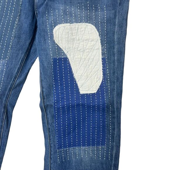 Sandrine Rose Patchwork Straight Leg High Rise Jeans Ocean Blue Women's 27 NWT - Picture 4 of 8